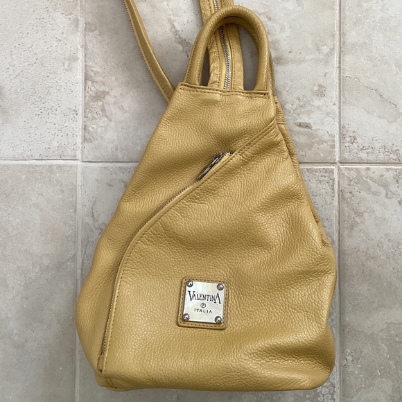VALENTINA Italian Leather Multifunctional Backpack Sling Shoulder Bag Yellow main image 9
